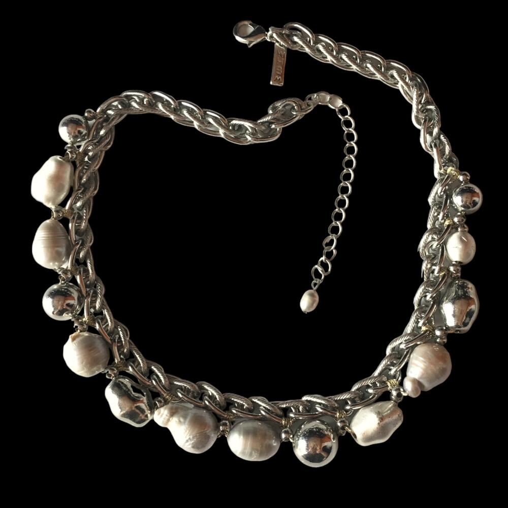 White House Black Market heavy silver tone accented statement necklace